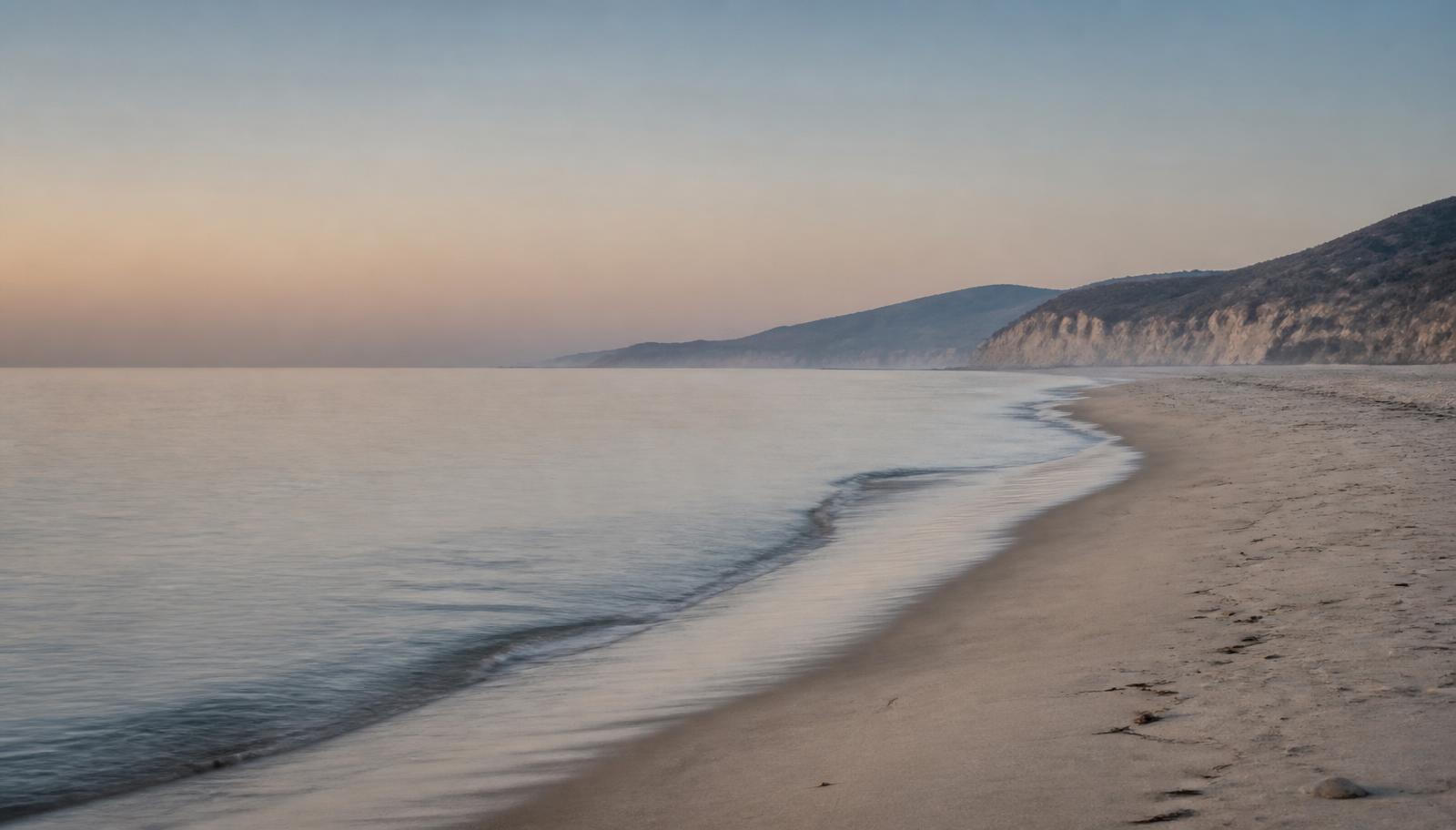 A quiet Southern California coastline at dusk
